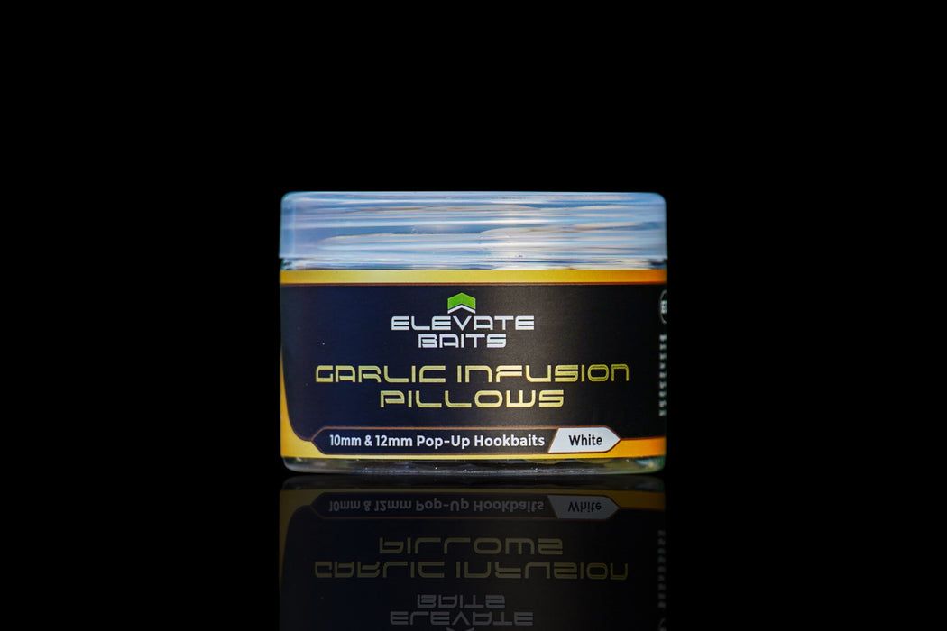 Elevate Baits Garlic Infusion 10mm & 12mm Pop Up Pillows – White