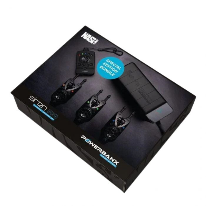 Nash - Siren R4 3 Rod Alarm Set With Powerbanx 80K Powerpack Bundle